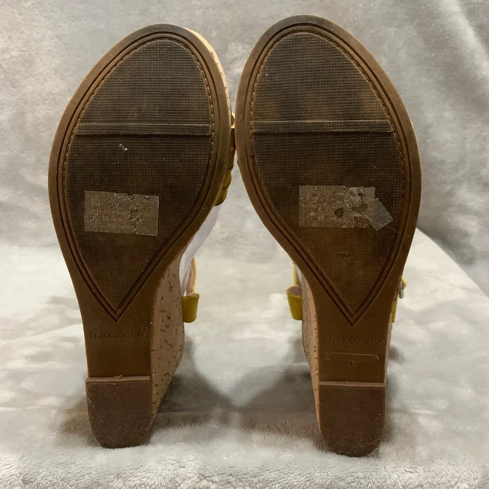 Franco Sarto‎ Crisania Yellow Suede Cork Wedge Sandals Womens 9 Platform Strappy